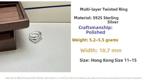 Detail view of S925 sterling silver ring showing 10.7mm width and polished textured lines