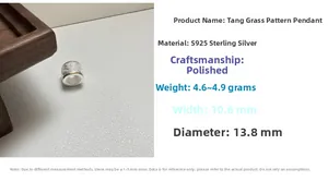 Detail of S925 sterling silver scroll pattern charm with 10.6mm width and 13.8mm diameter
