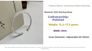 Detail specifications of 4mm polished S925 sterling silver bangle with vintage motifs