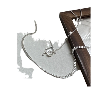 Minimalist S925 sterling silver necklace with OT buckle and matte curved bar design