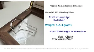 Bracelet S925 argent massif à segments texturés avec fermoir mousqueton et extension