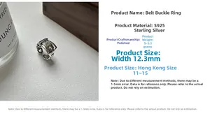 Detail of S925 sterling silver belt buckle ring with 12.3mm width and polished finish