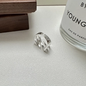 Minimalist S925 sterling silver multi-layer crossover open ring with geometric design