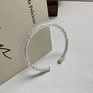 Vintage 925 Sterling Silver Open Bangle For Women Retro Scroll Pattern Embossed Adjustable Bracelet Contrast Gold Bead Detail