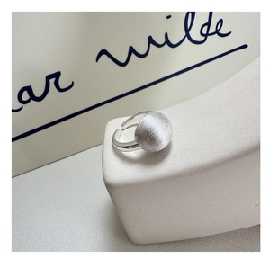 Detail of S925 sterling silver ring showing the brushed matte texture on the round sphere