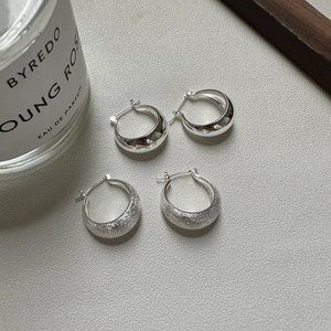 Minimalist 925 Sterling Silver Hoop Earrings For Women Geometric Polished Brushed Chunky U-Shape Retro High Texture Earrings Jewelry Gift