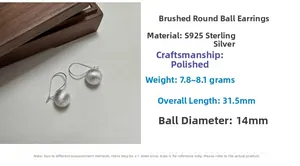 Detail view of S925 sterling silver ball earrings with brushed texture and dimensions