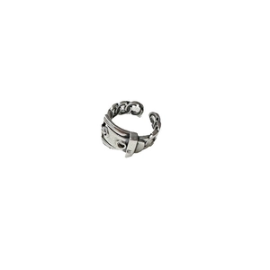 S925 sterling silver buckle ring with vintage cuban link chain design in retro silver finish