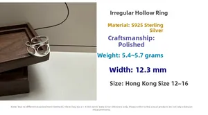 Detailed view of S925 sterling silver hollow ring showing 12.3mm width and 5.7g weight