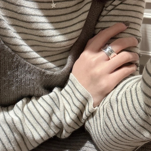 Irregular textured S925 sterling silver wide ring for women with unique lava pattern