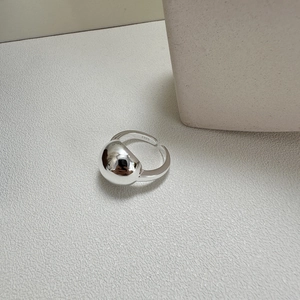 Minimalist S925 sterling silver open ring with a polished large sphere decorative detail