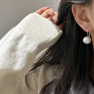 Minimalist S925 sterling silver drop earrings with brushed matte sphere pendant