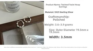 Nahaufnahme der S925 Sterling Silber Creolen mit gedrehter Textur und Glanzfinish