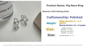 Detailed close-up of wide and narrow S925 sterling silver pig nose design rings