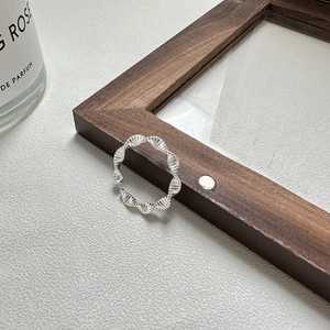 925 Sterling Silver Wave Textured Open Ring For Women Minimalist Twisted Line Adjustable Finger Ring Vintage Fashion Jewelry