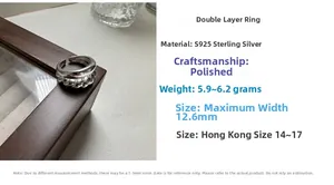 Macro view of S925 sterling silver double layer croissant ring with polished finish