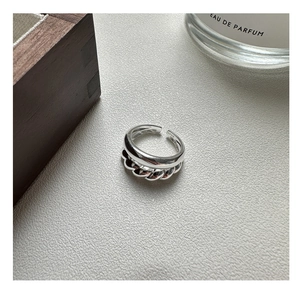 Detail of S925 sterling silver double-layer ring with twisted texture and smooth finish