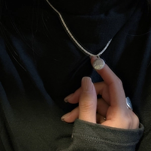 Elegant S925 silver necklace with baroque button pearl pendant on black cord for women
