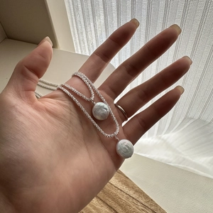 Elegant S925 sterling silver double-layer necklace with two baroque coin pearls