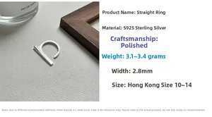 Detailed view of S925 sterling silver bar ring with 2.8mm width and polished finish