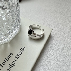 Minimalist S925 sterling silver double layer ring with black agate on white paper