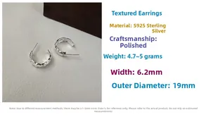 Spécifications de taille des boucles d'oreilles texturées en argent sterling S925