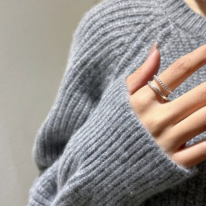 Minimalist S925 sterling silver double layer twisted rings set for women shown on hand