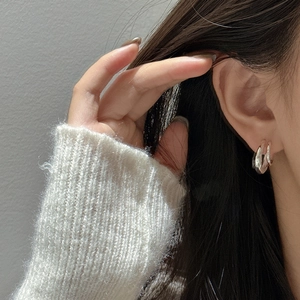 Modern S925 sterling silver double-layered hoop earrings with a polished minimalist finish