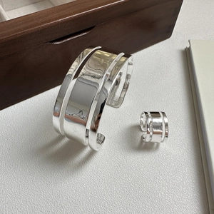 S925 sterling silver minimalist triple-layered open ring with polished mirror finish