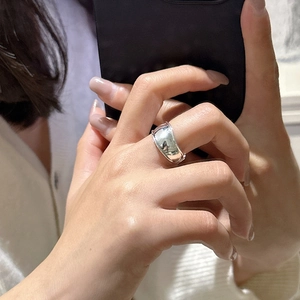 Minimalist wide S925 sterling silver curved ring with polished mirror finish for women