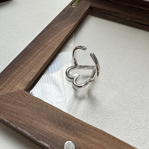 Minimalist S925 sterling silver open ring featuring a stylish hollow double heart design