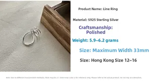 Macro detail of a 33mm wide polished S925 silver line ring with size and weight specs