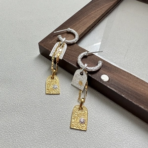 925 Sterling Silver Vintage Scrollwork Flower Dangle Earrings Gold Silver Bicolor Rhinestone Drop Earrings For Women Jewelry Gift