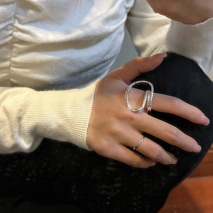 Minimalist S925 sterling silver multi-layer irregular line ring for women finger jewelry