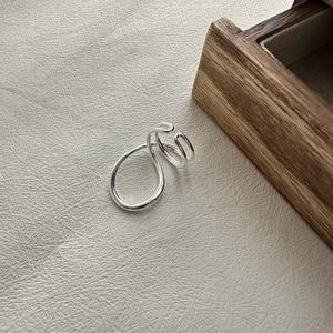 Minimalist S925 sterling silver ring with multilayered abstract lines and open adjustable band