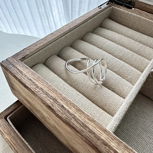 Minimalist S925 sterling silver ring with multi-layer geometric lines on linen padding