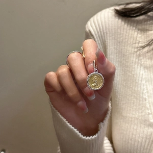 S925 Sterling Silver Vintage Coin Portrait Pendant Necklace Gold Silver Two Tone Medallion Elizabeth II Jewelry For Women