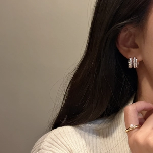 Boucles d'oreilles créoles triples minimalistes en argent sterling S925 pour femmes