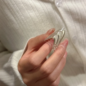 S925 Sterling Silver Multi-Layered V-Shaped Open Ring For Women Minimalist Geometric Wave Design Polished Retro Adjustable Ring