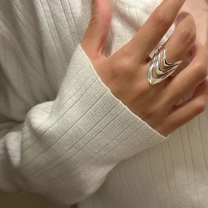 Minimalist S925 sterling silver multi-layer V-shaped ring for women shown on hand