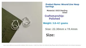 Detailed specs of S925 sterling silver knotted hoop earrings with dimensions and weight