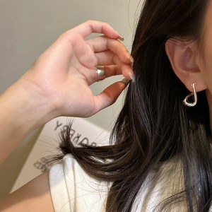 Minimalist 925 sterling silver twisted hoop earrings and wide ring set for women