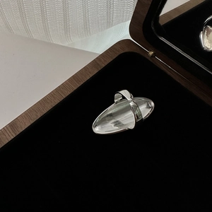 Polished S925 sterling silver shield ring displayed in a luxury wooden velvet box