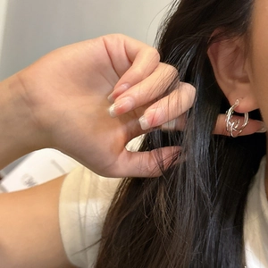Minimalist S925 sterling silver knotted hoop earrings with multi-layer geometric design