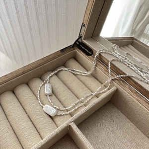 S925 Sterling Silver Artificial Baroque Pearl Necklace Minimalist Irregular Geometric Crushed Silver Clavicle Chain Jewelry For Women