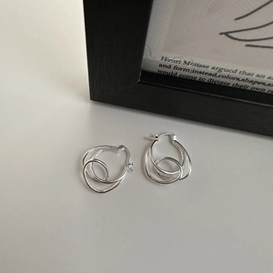 Minimalist S925 sterling silver knotted hoop earrings with multi-layer geometric design