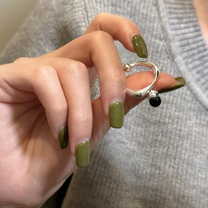 French Vintage S925 Sterling Silver Black Onyx Open Ring Minimalist Adjustable Geometric Spherical Finger Ring For Women Chic Jewelry
