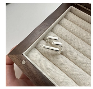 Macro view of S925 sterling silver multilayer geometric ring with polished finish