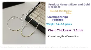 Detailed technical specs of S925 sterling silver two-tone necklace with product dimensions