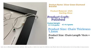 Détail du bracelet en argent S925 avec zircon vert émeraude et pendentif perle